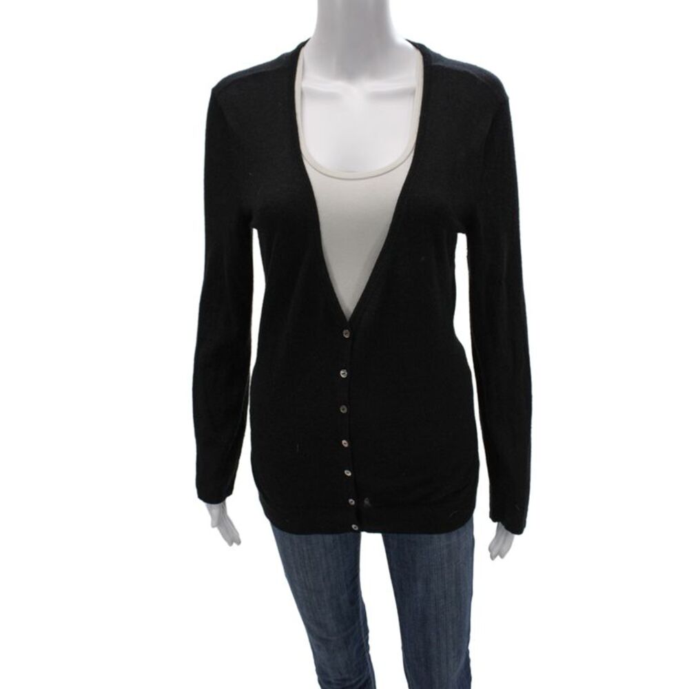 Christopher Fischer Unisex Cardigan V-Neck 100% Cashmere Black Button Size XL